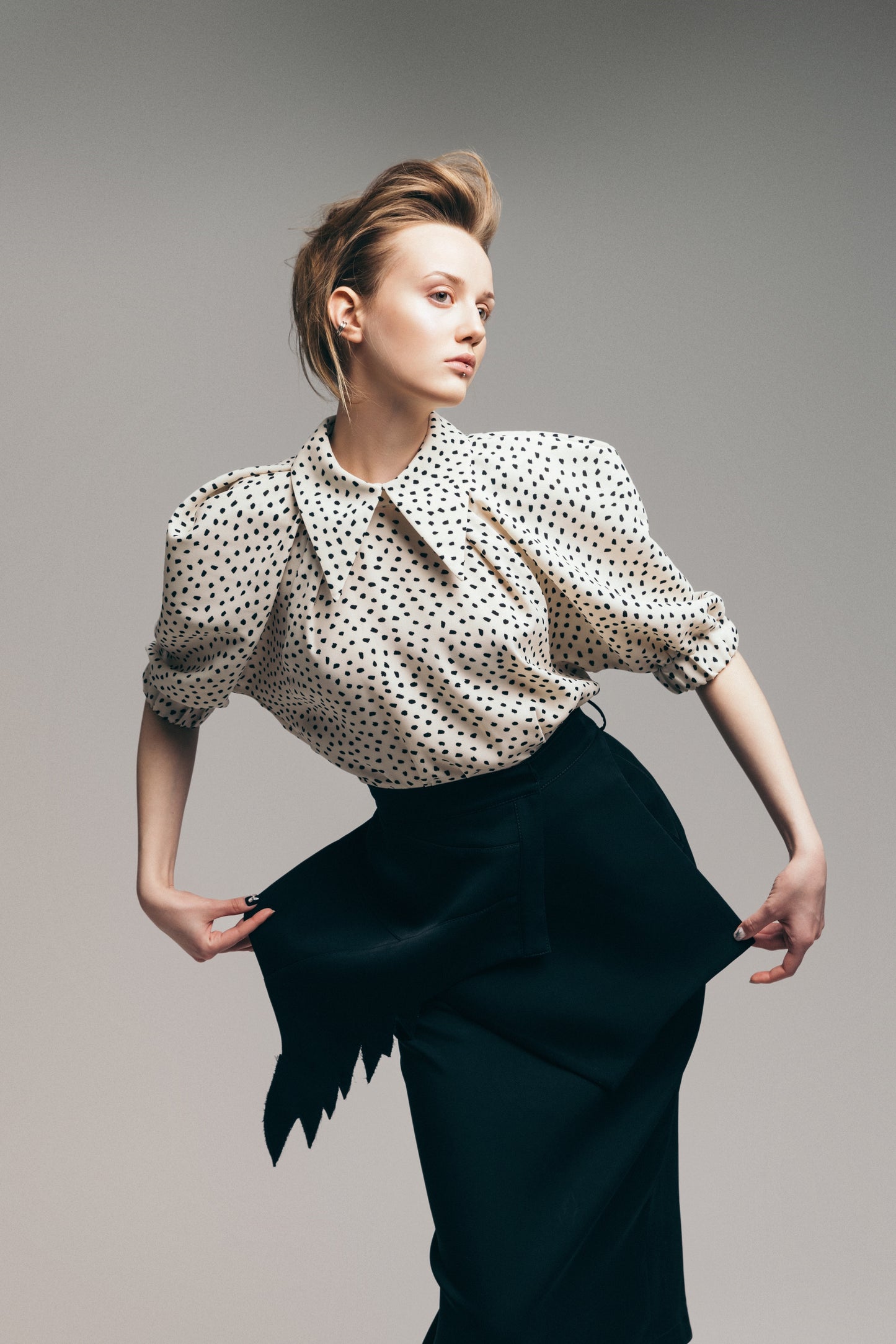 JULIA ALLERT Crepe Polka Dot Blouse - Beige