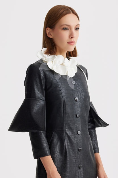 JULIA ALLERT Croc-Effect Vegan Leather Dress - Black