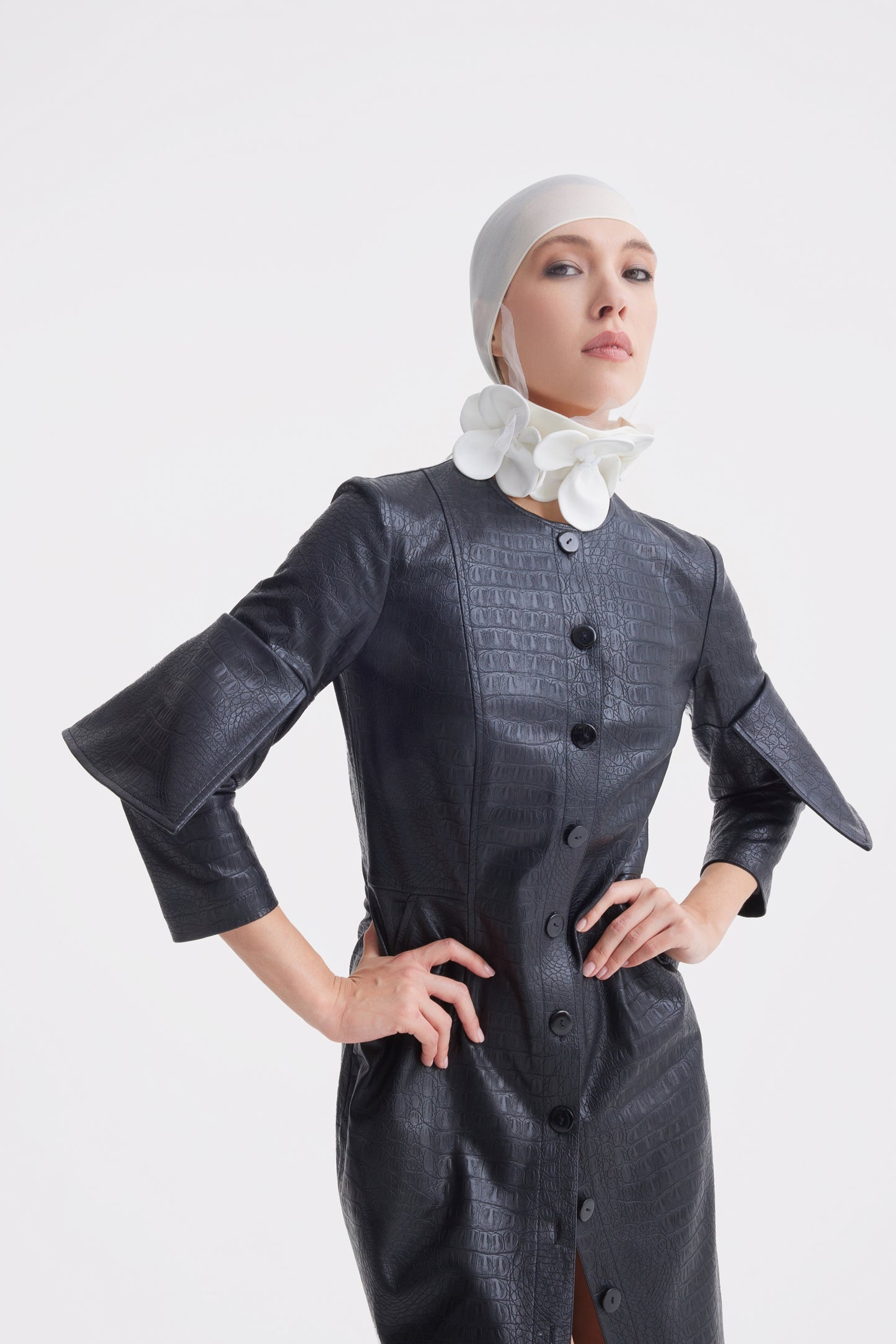 JULIA ALLERT Croc-Effect Vegan Leather Dress - Black