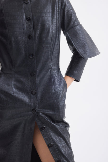 JULIA ALLERT Croc-Effect Vegan Leather Dress - Black