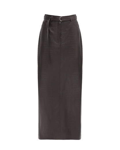 JULIA ALLERT Croc-Effect Vegan Leather Maxi Skirt With Belt - Black