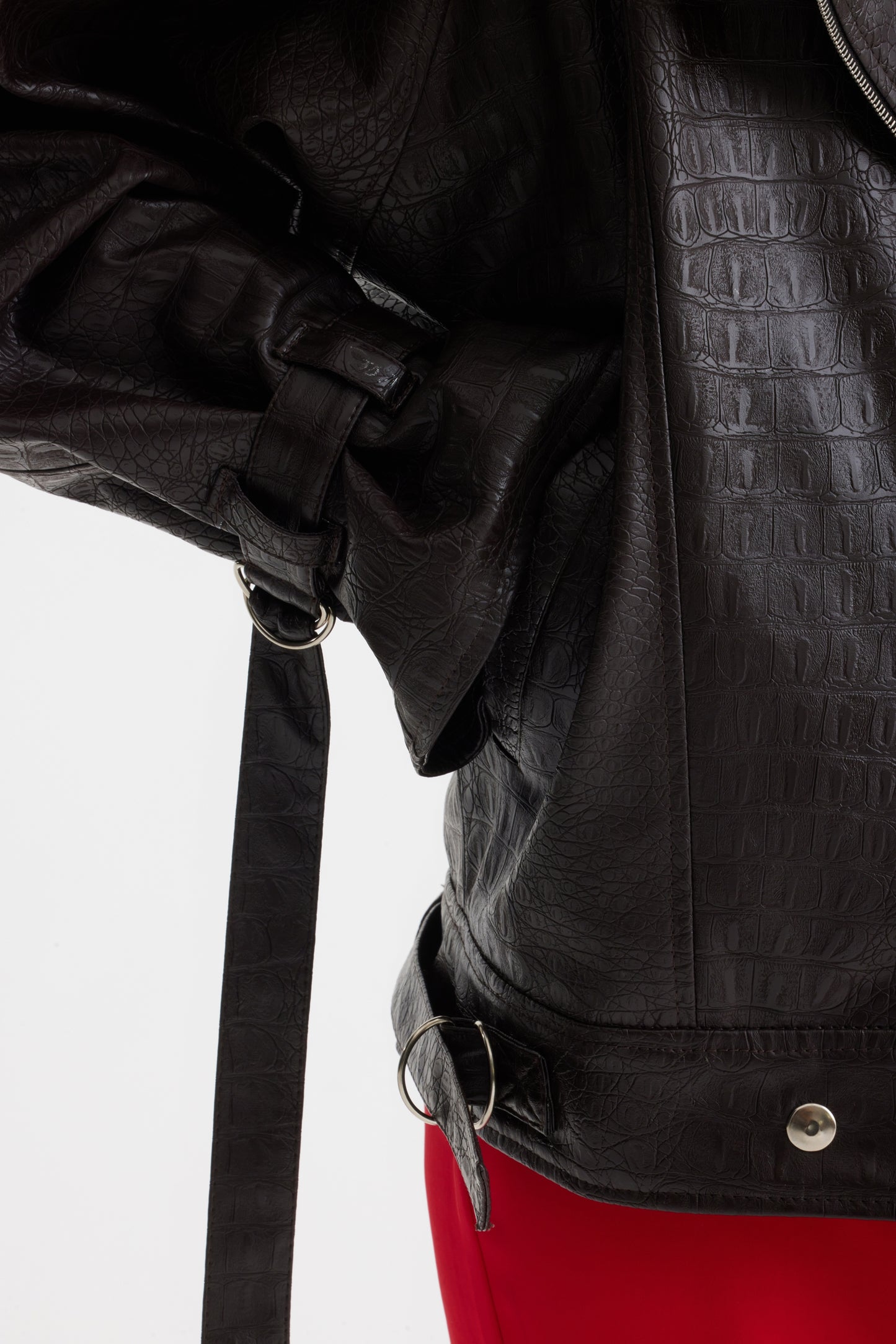 JULIA ALLERT Croc-Effect Vegan Leather Oversized Jacket – Black