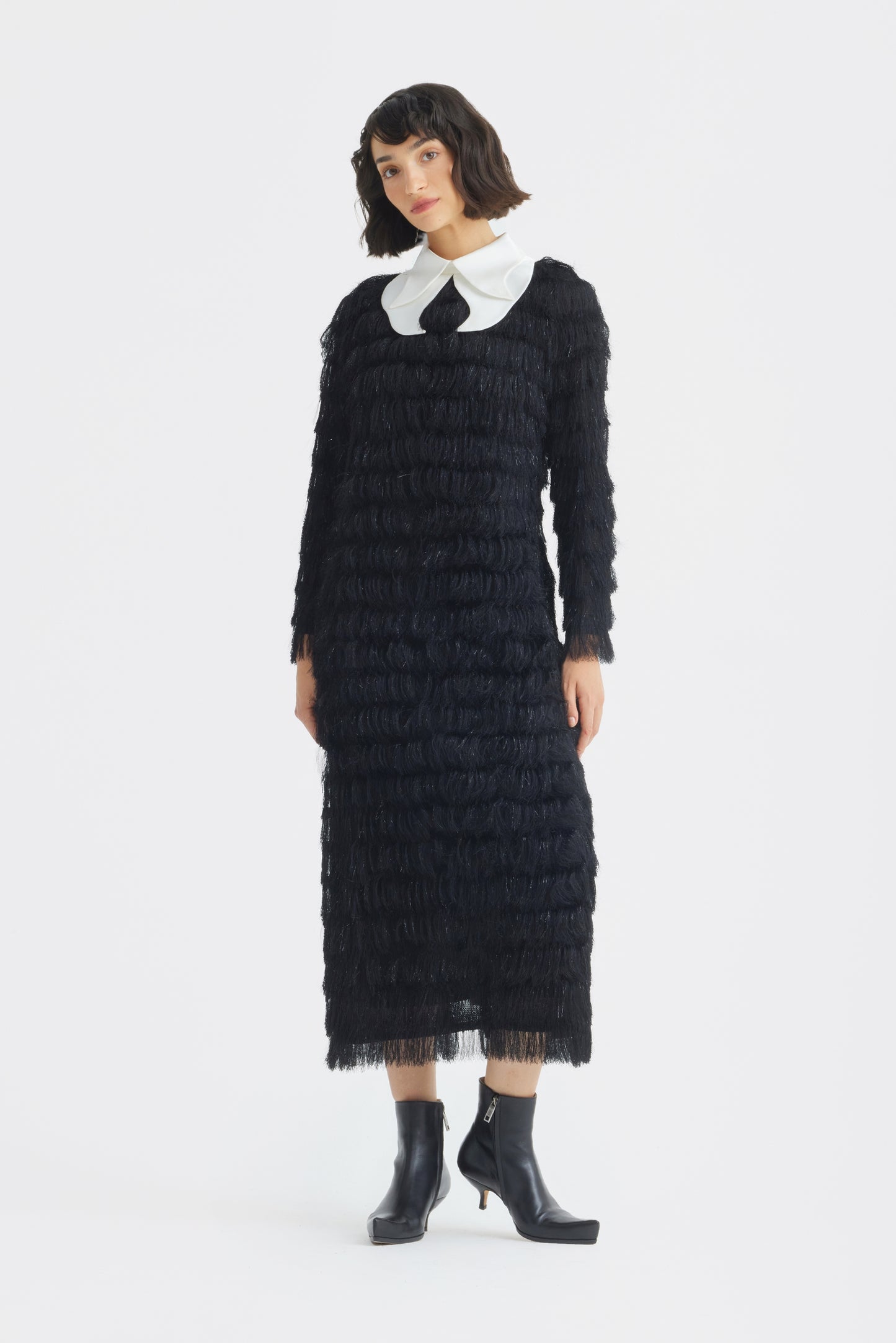 JULIA ALLERT Evening Fringe Midi Dress - Black