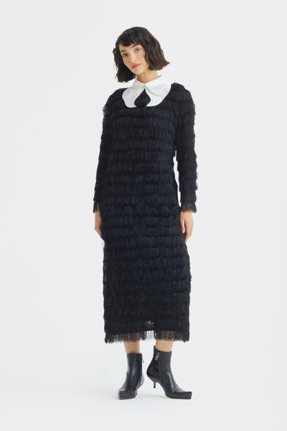 JULIA ALLERT Evening Fringe Midi Dress - Black