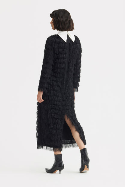 JULIA ALLERT Evening Fringe Midi Dress - Black