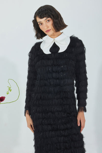 JULIA ALLERT Evening Fringe Midi Dress - Black