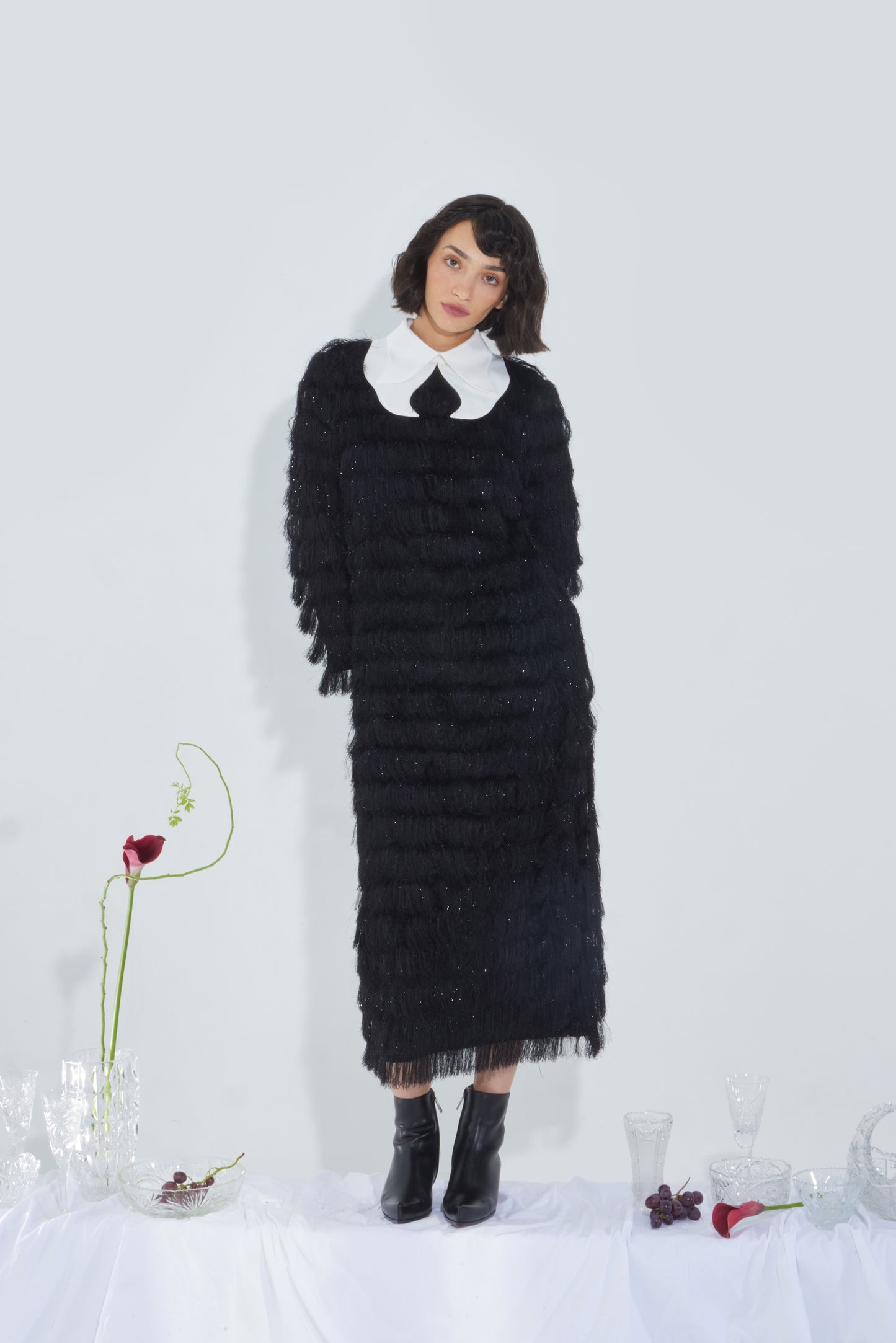 JULIA ALLERT Evening Fringe Midi Dress - Black