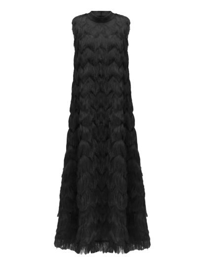 JULIA ALLERT Fringe A-Line Evening Gown - Black