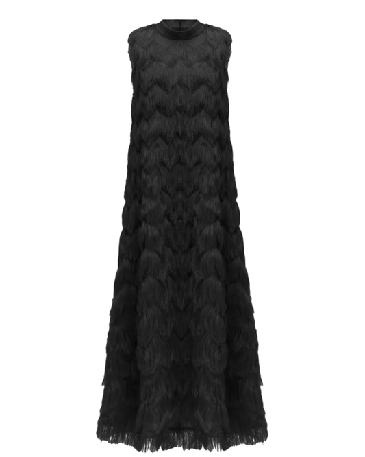 JULIA ALLERT Fringe A-Line Evening Gown - Black