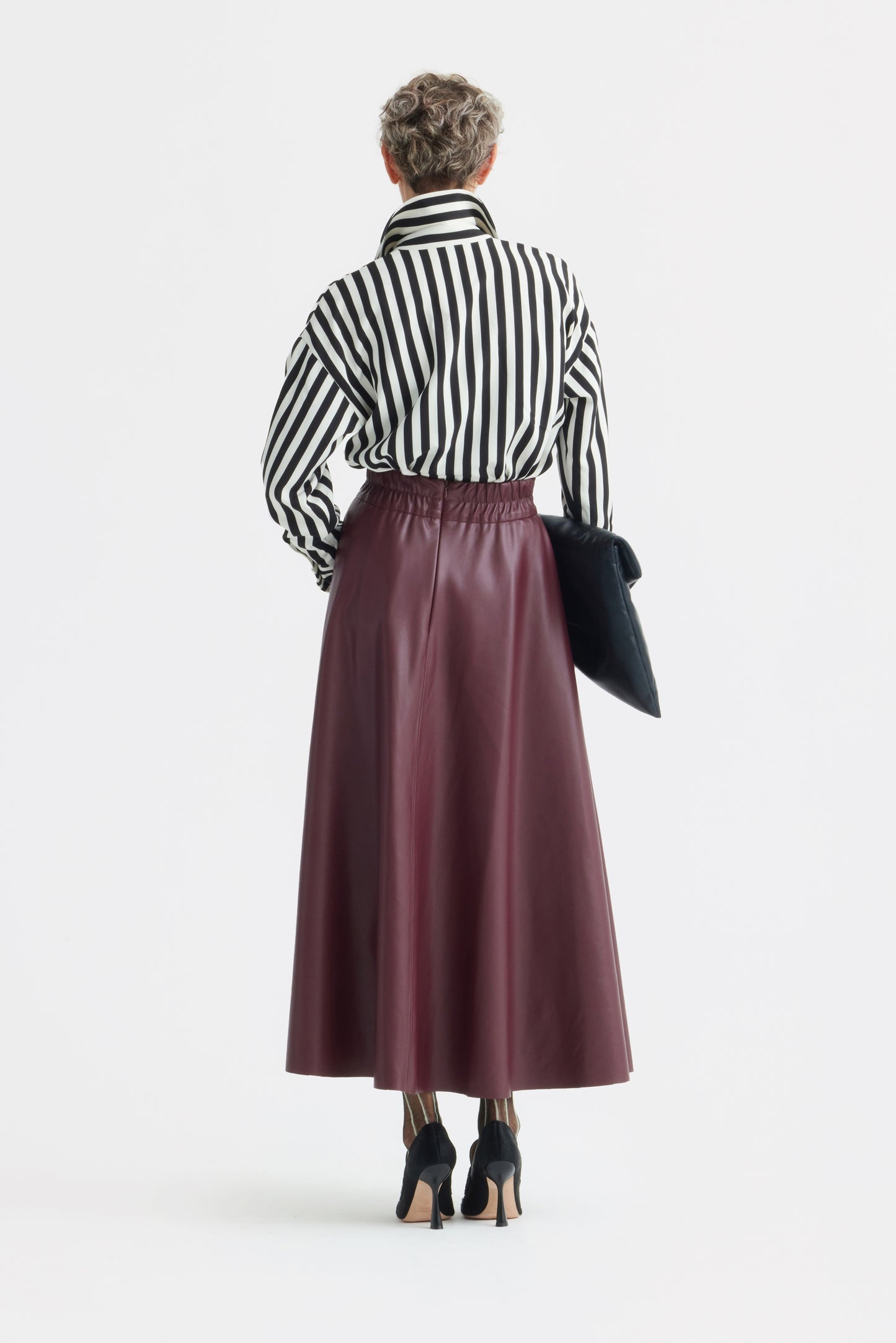 JULIA ALLERT Full Flare High Waist Midi Skirt - Burgundy