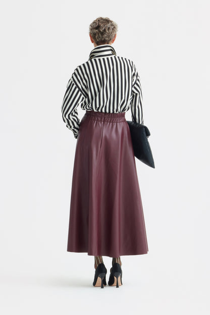 JULIA ALLERT Full Flare High Waist Midi Skirt - Burgundy