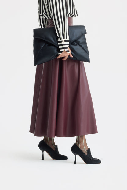 JULIA ALLERT Full Flare High Waist Midi Skirt - Burgundy