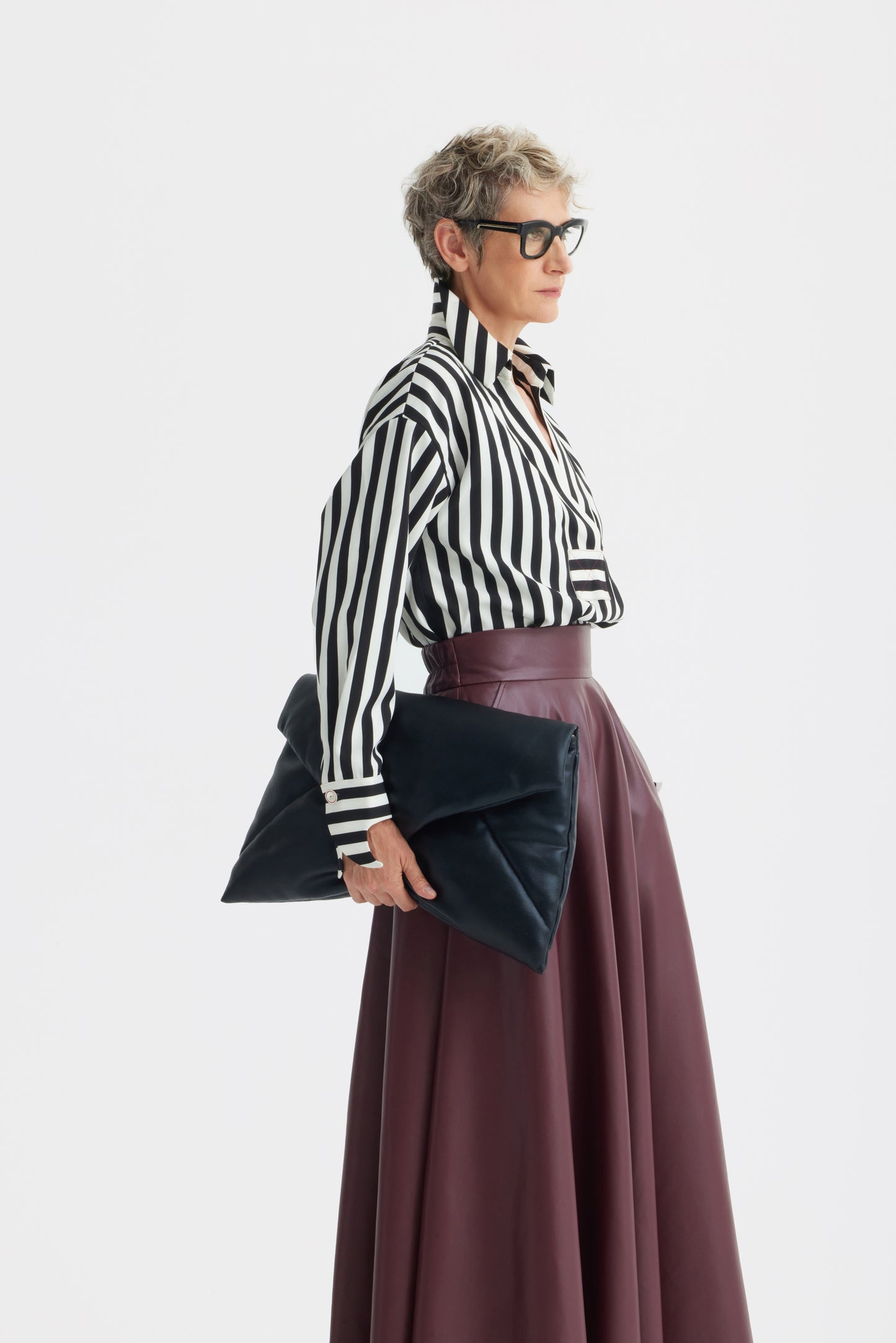 JULIA ALLERT Full Flare High Waist Midi Skirt - Burgundy