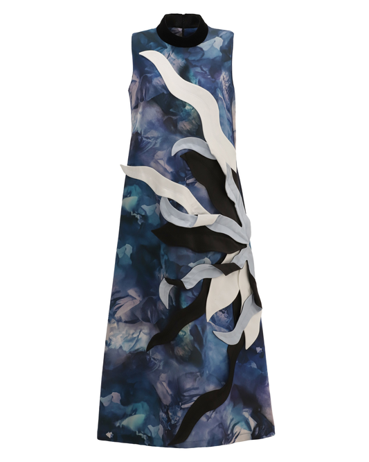 JULIA ALLERT High Neck Abstract Print Dress - Blue Print