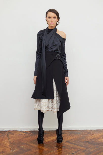 JULIA ALLERT Layered Skirt With White Lace - Black