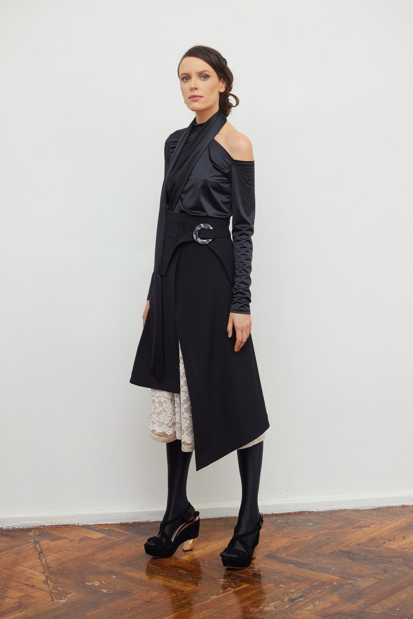 JULIA ALLERT Layered Skirt With White Lace - Black