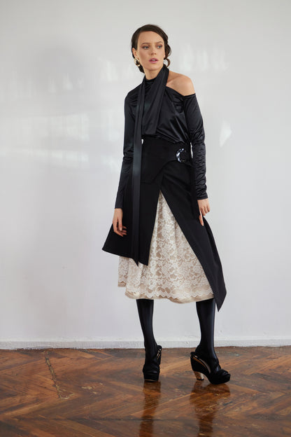 JULIA ALLERT Layered Skirt With White Lace - Black