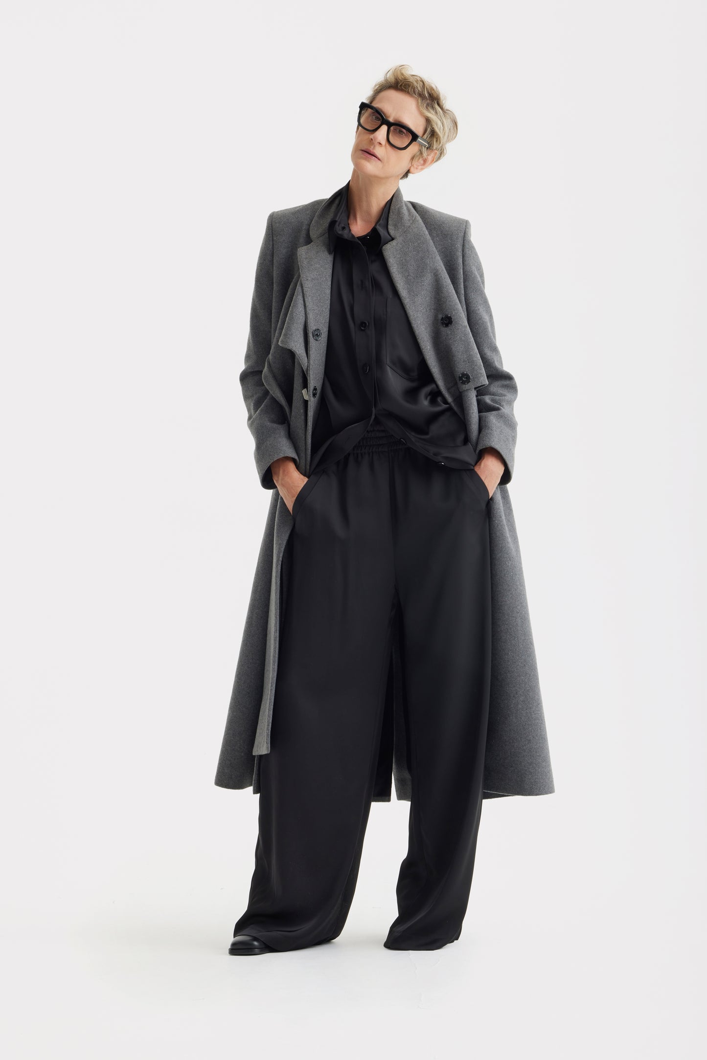 JULIA ALLERT Long Draped Transformer Coat – Grey