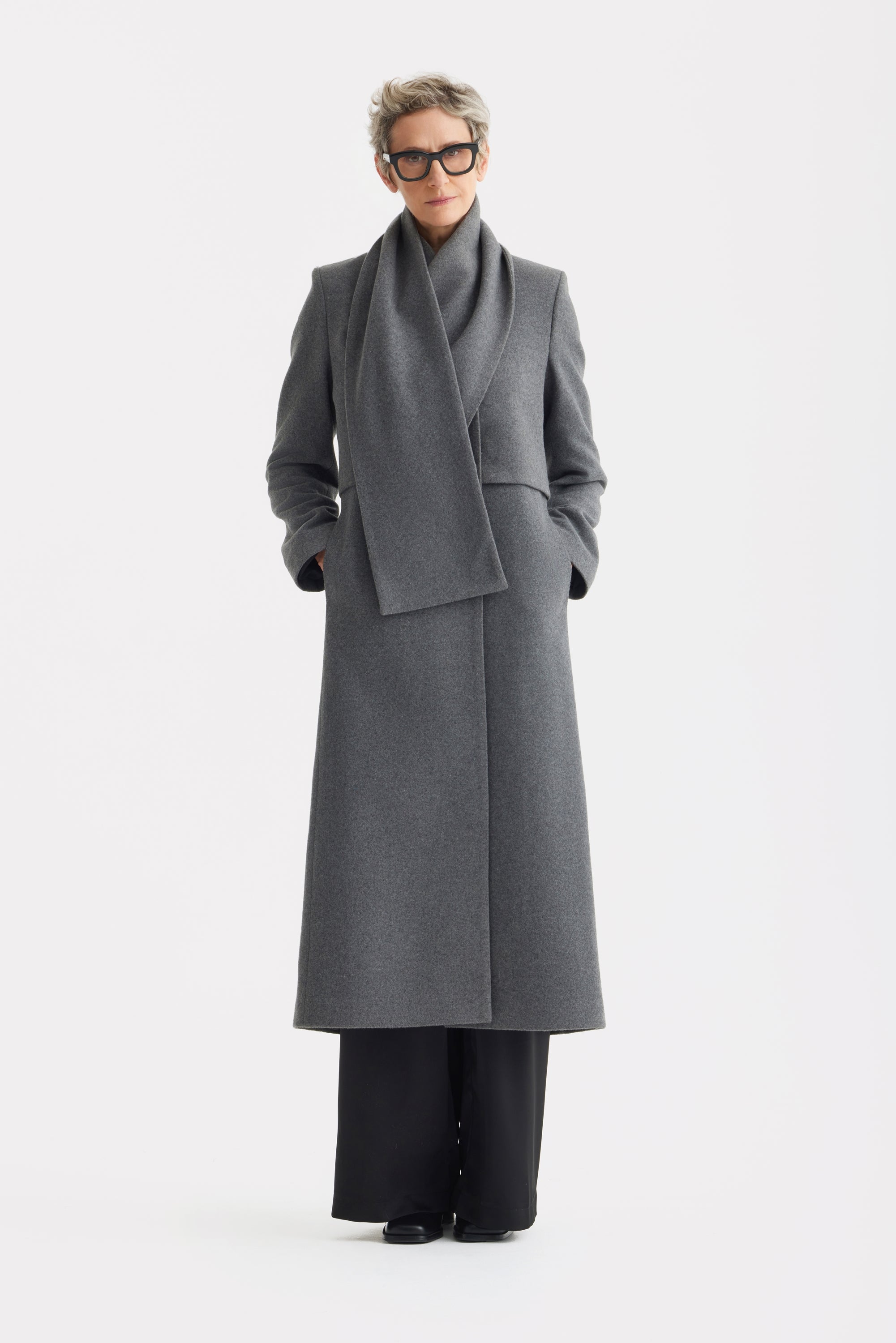 JULIA ALLERT Long Draped Transformer Coat – Grey – BONVION