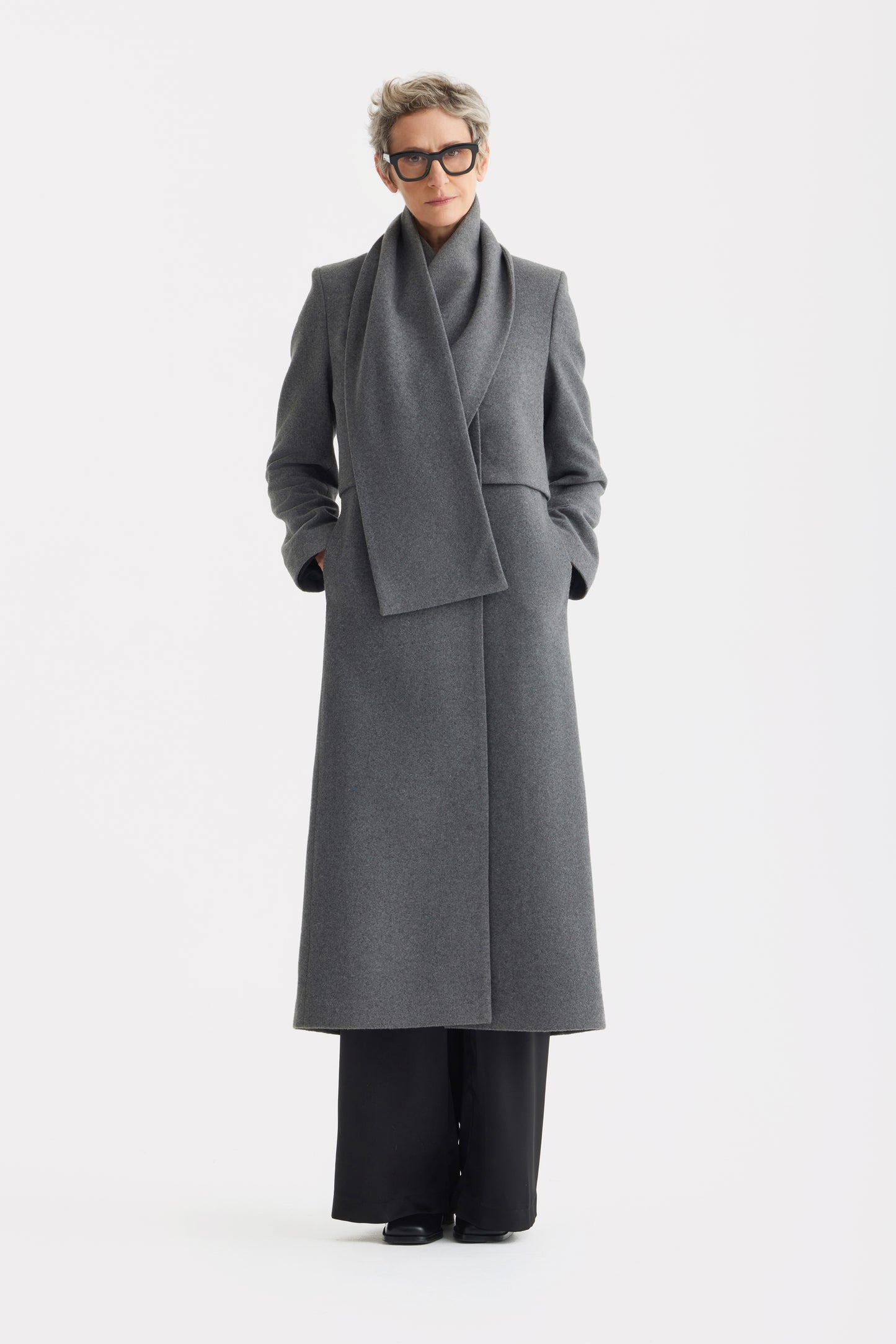 JULIA ALLERT Long Draped Transformer Coat – Grey