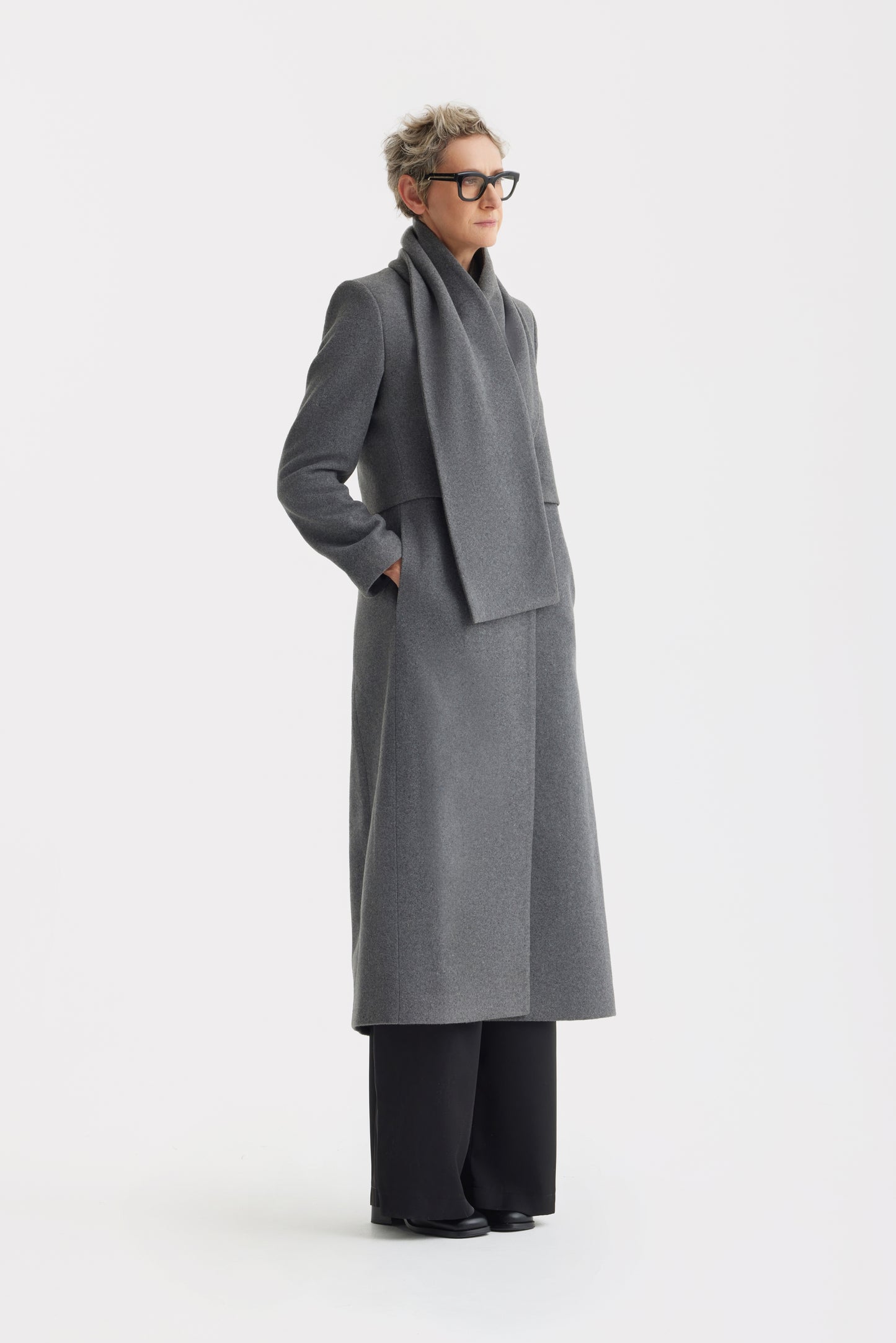 JULIA ALLERT Long Draped Transformer Coat – Grey