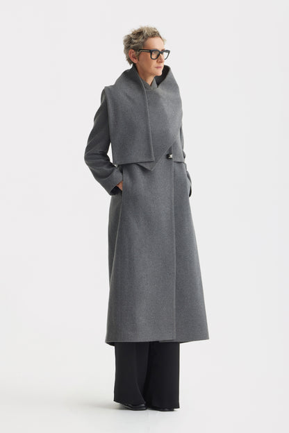 JULIA ALLERT Long Draped Transformer Coat – Grey