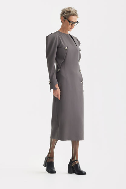 JULIA ALLERT Midi Evening Dress With Sculpted Shoulders - Taupe