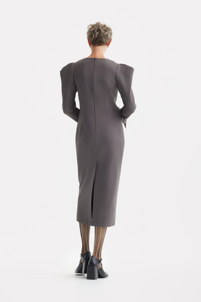 JULIA ALLERT Midi Evening Dress With Sculpted Shoulders - Taupe