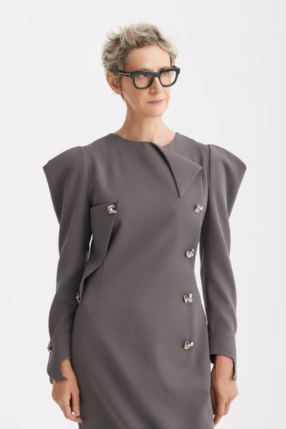 JULIA ALLERT Midi Evening Dress With Sculpted Shoulders - Taupe