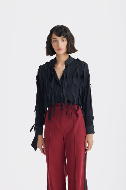 JULIA ALLERT Semi-Sheer Evening Blouse - Black