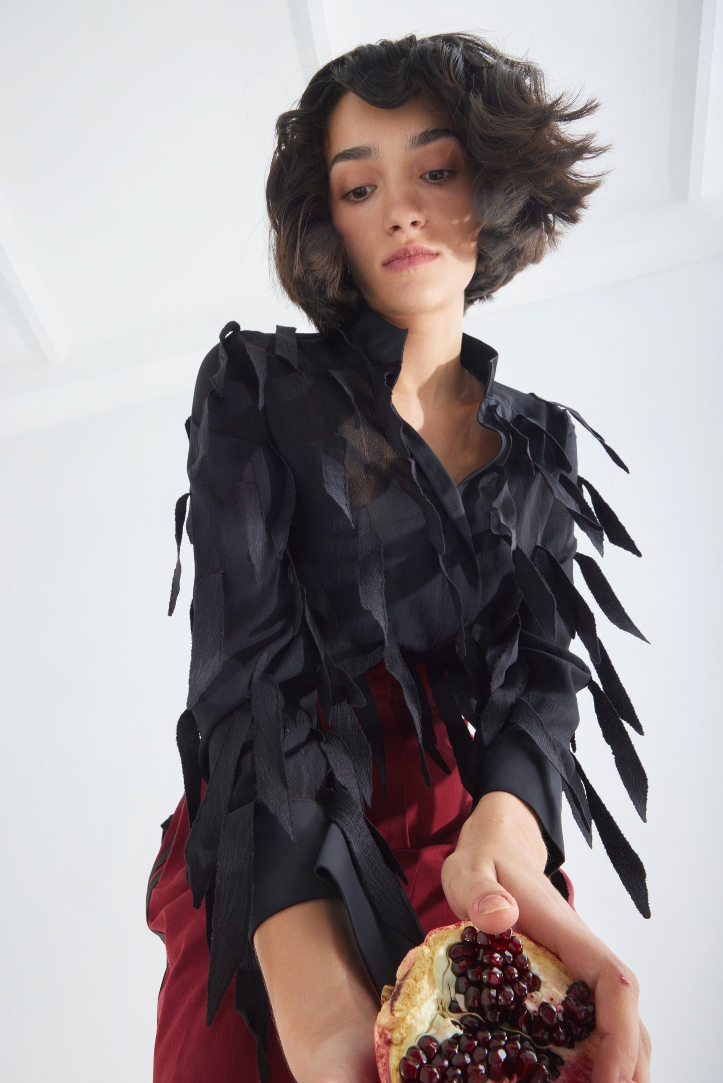 JULIA ALLERT Semi-Sheer Evening Blouse - Black