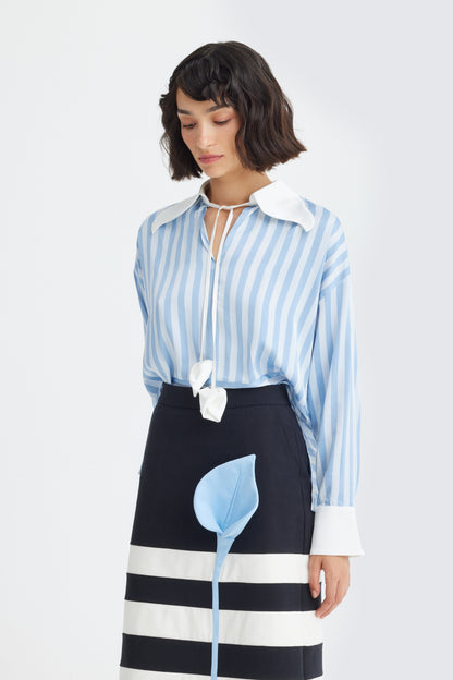 JULIA ALLERT Striped Long-Sleeve Blouse - Light Blue