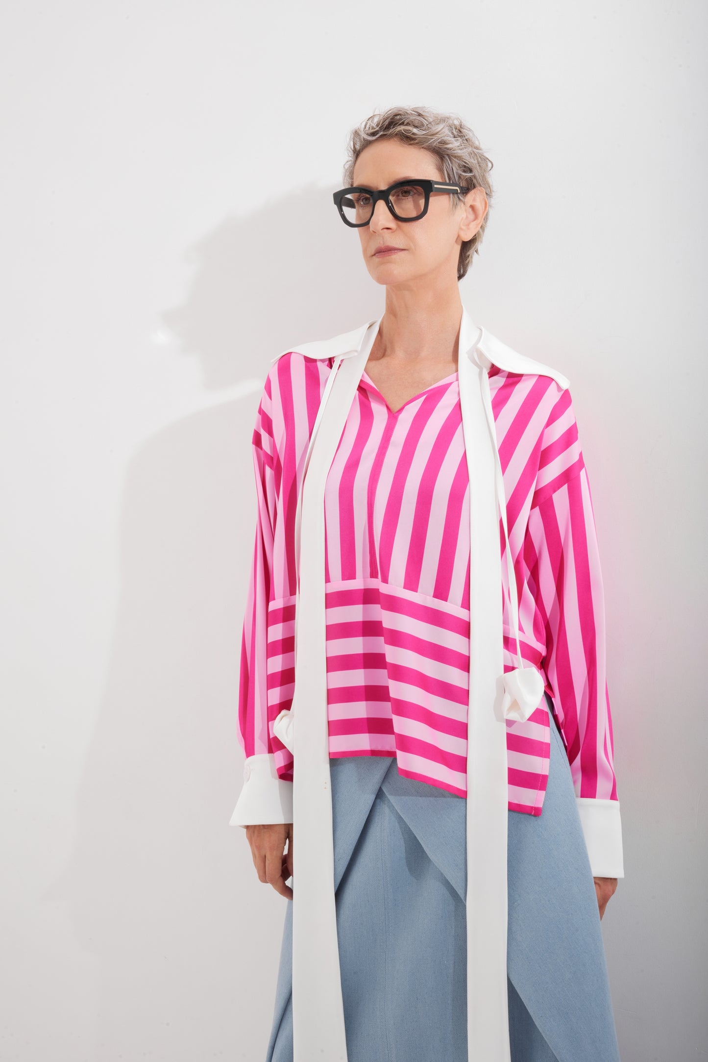 JULIA ALLERT Striped Long-Sleeve Blouse - Pink
