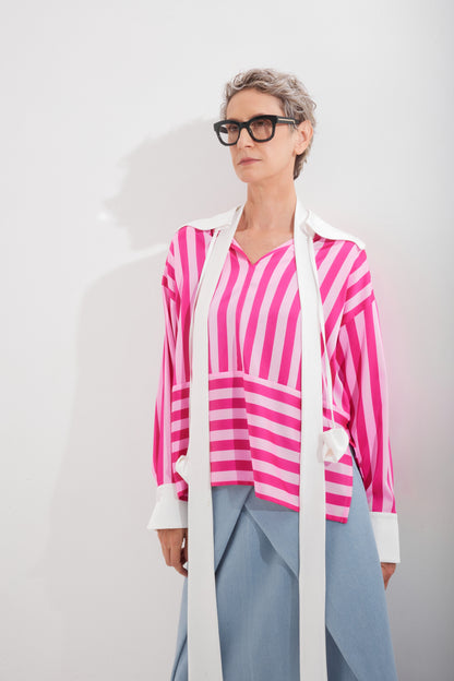 JULIA ALLERT Striped Long-Sleeve Blouse - Pink
