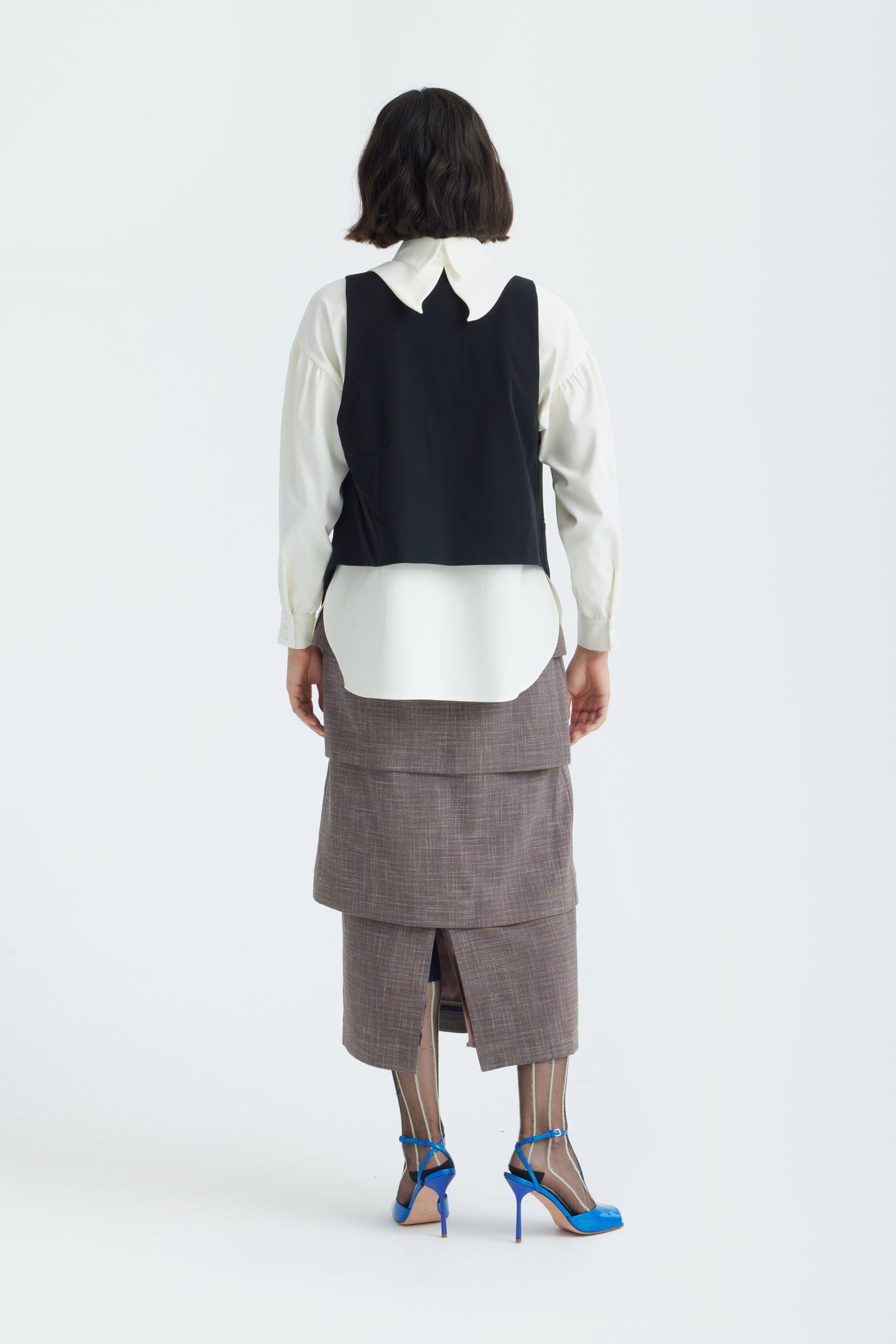 JULIA ALLERT Vintage-Inspired Blouse And Vest Set - Black/Ivory