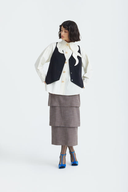 JULIA ALLERT Vintage-Inspired Blouse And Vest Set - Black/Ivory