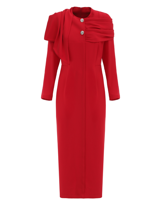JULIA ALLERT Architectural Cape Sheath Dress - Red