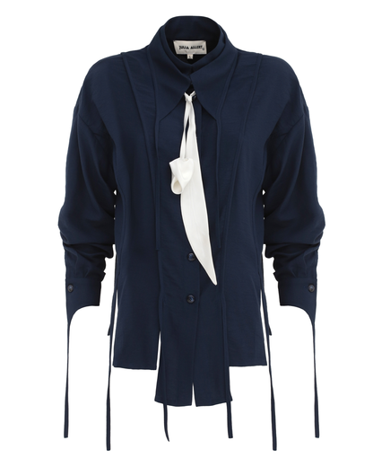 JULIA ALLERT Artistic Asymmetric Textured Blouse - Navy