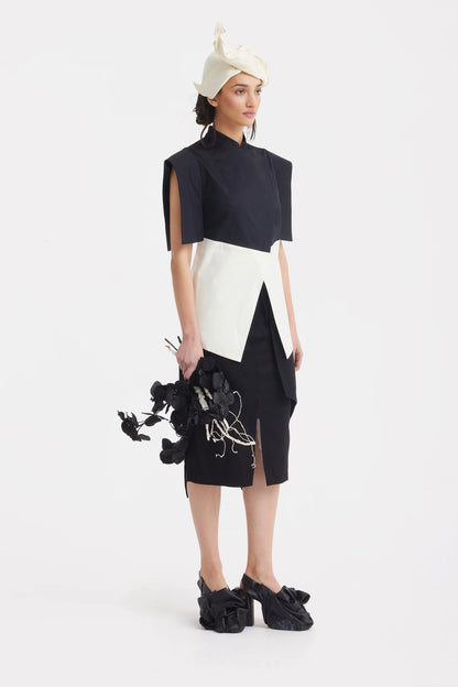Asymmetric Black and White Color Block women's Top | Julia Allert