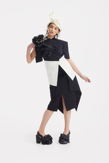 Asymmetric Black and White Color Block women's Top | Julia Allert