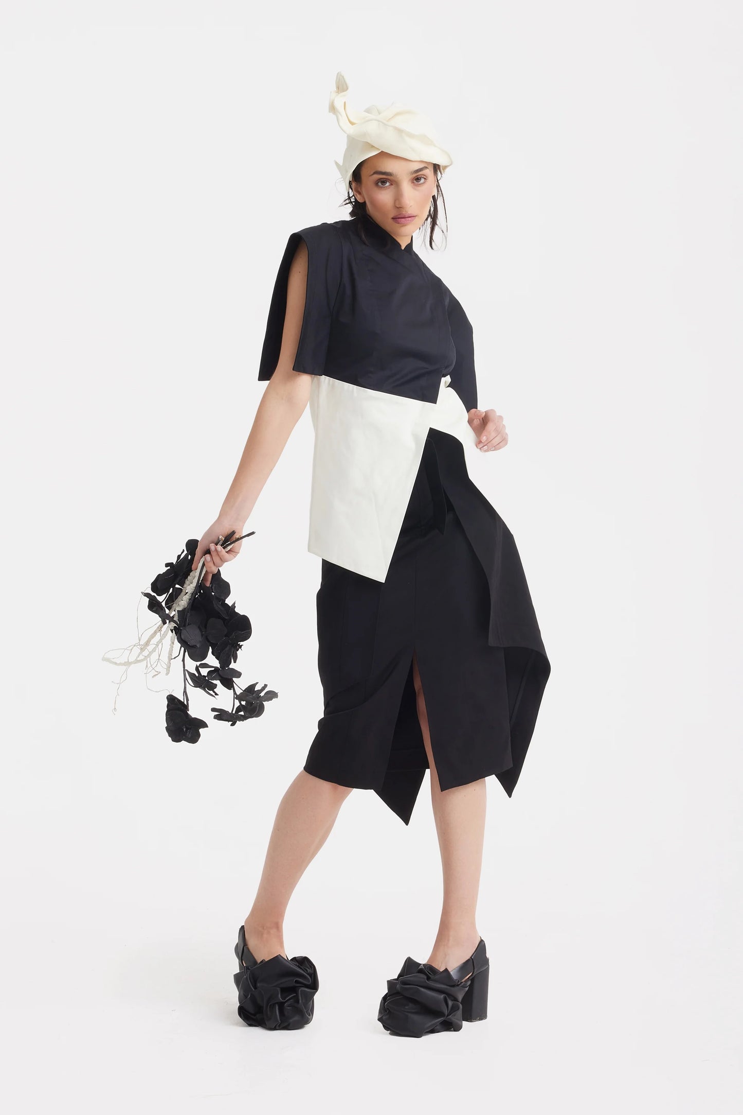 Asymmetric Black and White Color Block women's Top | Julia Allert