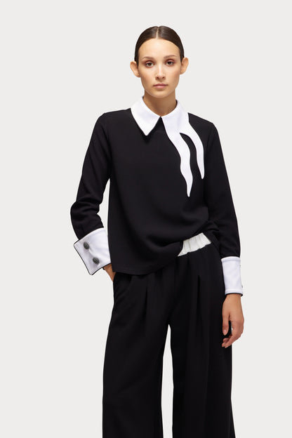 JULIA ALLERT Asymmetrical Collar Blouse - Black