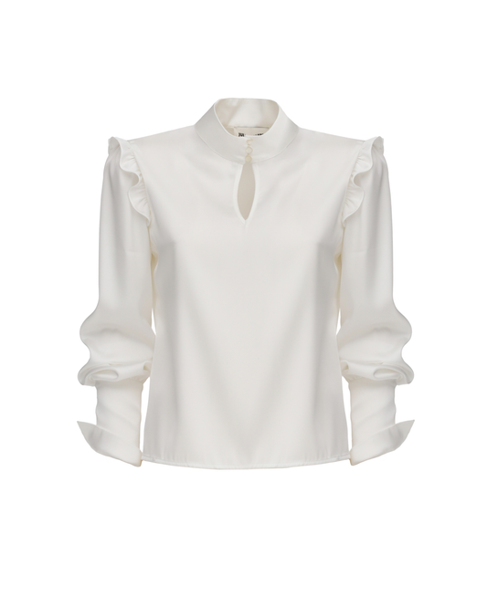 JULIA ALLERT Bishop Sleeves Stand Collar Blouse - Ivory