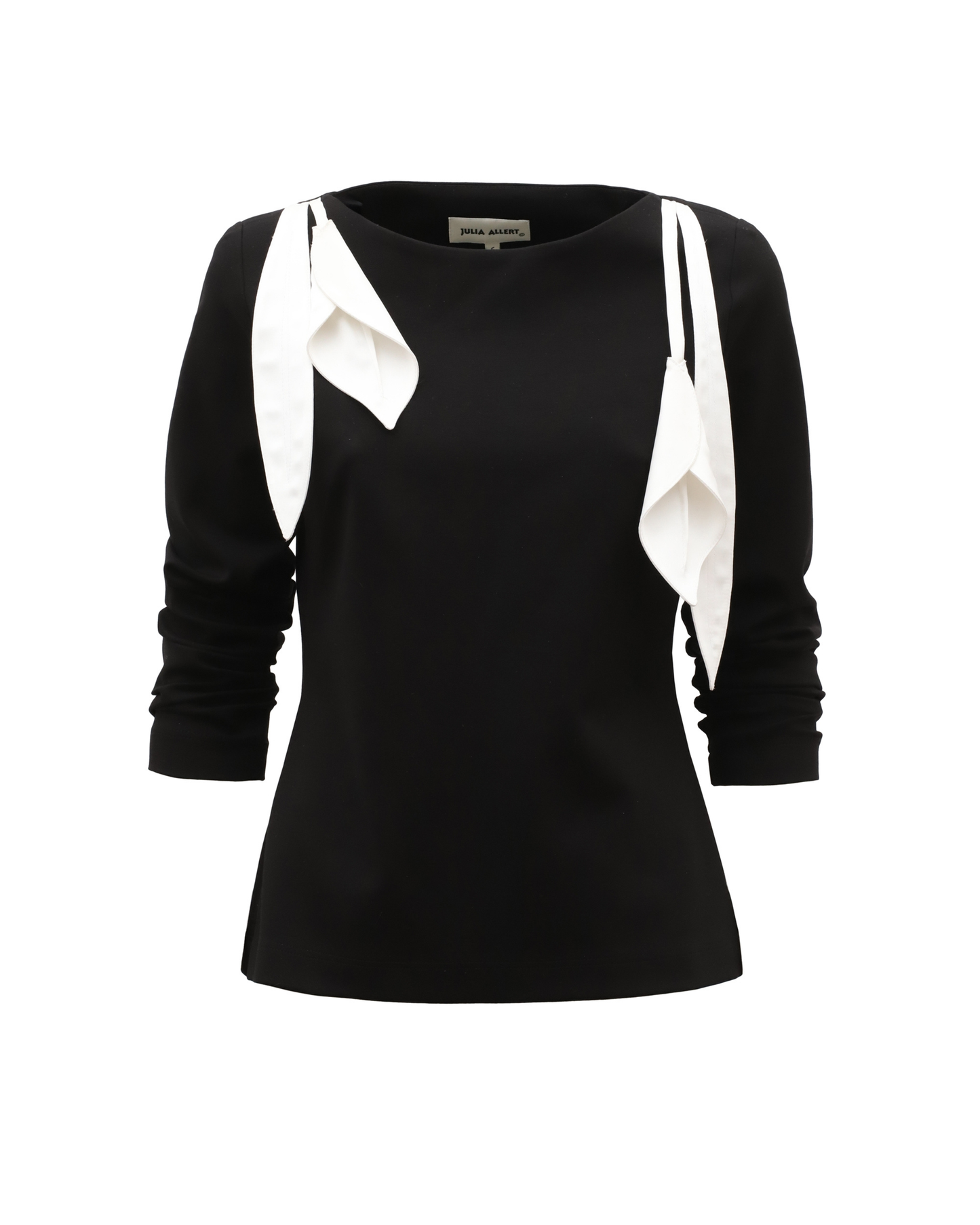 JULIA ALLERT Boat Neck Blouse with Floral Drape - Black