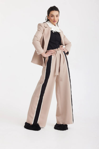 Classic Tailored Beige Women's Double-Breasted Blazer | Julia Allert
