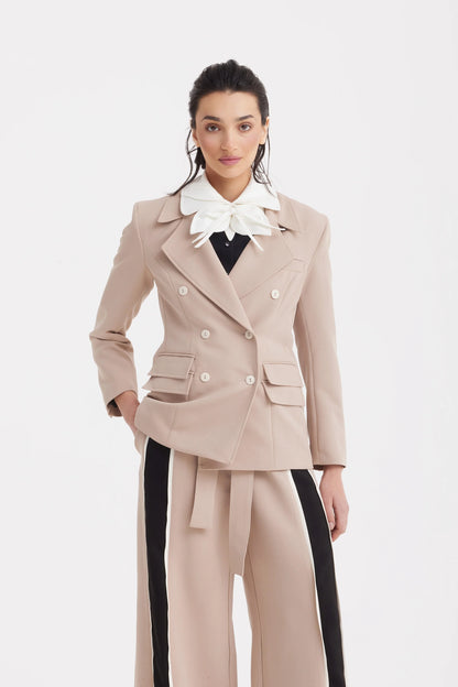Classic Tailored Beige Women's Double-Breasted Blazer | Julia Allert
