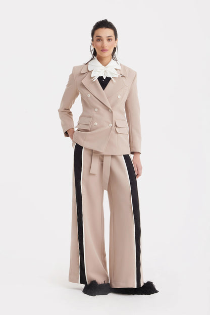 Classic Tailored Beige Women's Double-Breasted Blazer | Julia Allert