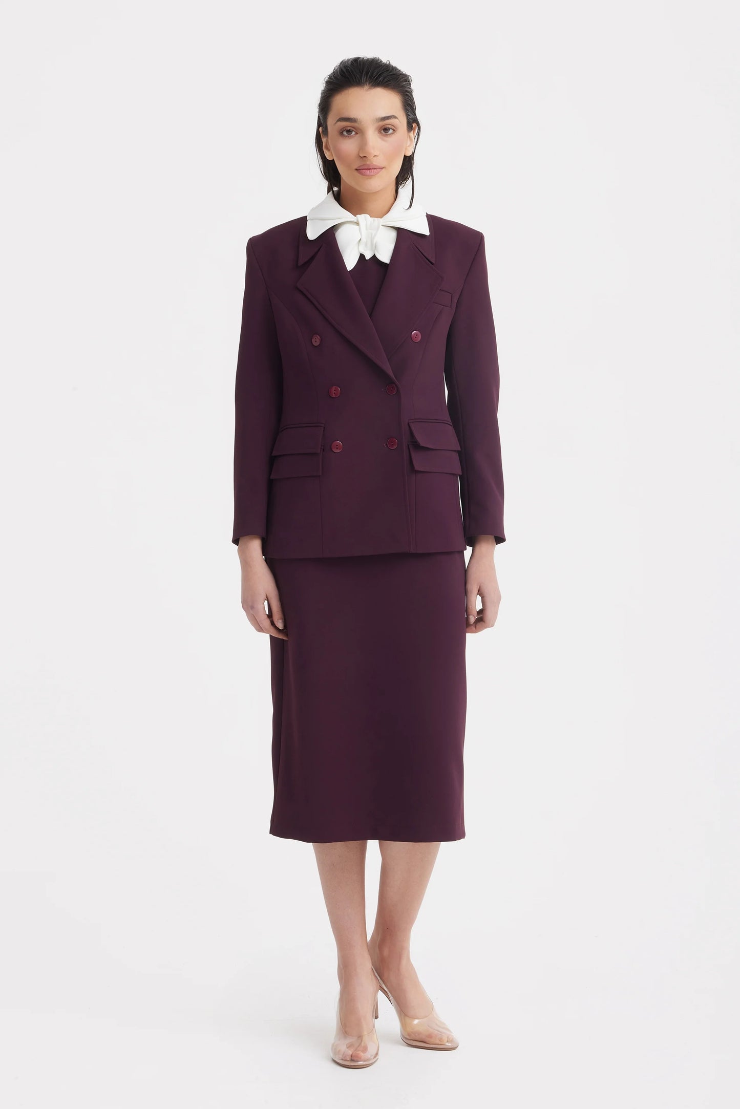 Classic Tailored Double-Breasted Blazer in Wine color | Julia Allert