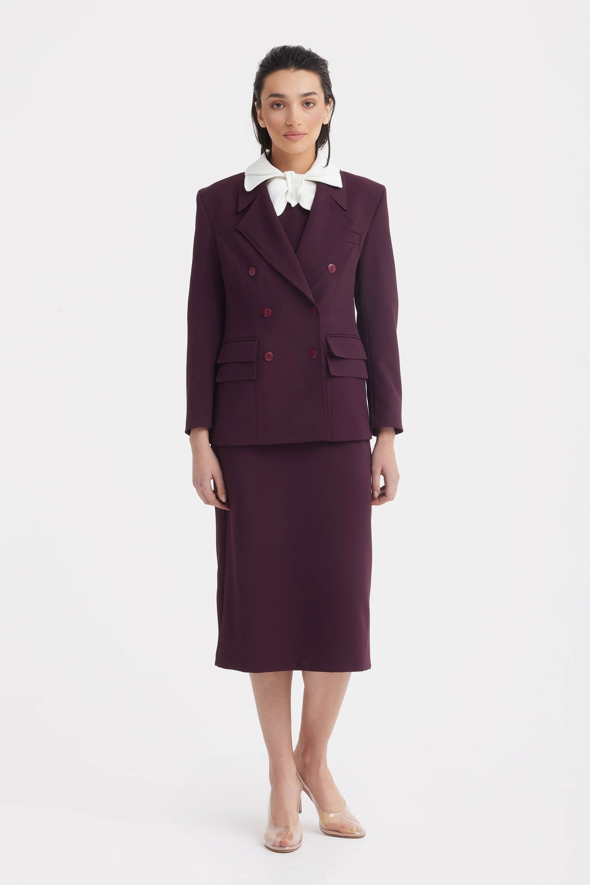 Classic Tailored Double-Breasted Blazer in Wine color | Julia Allert