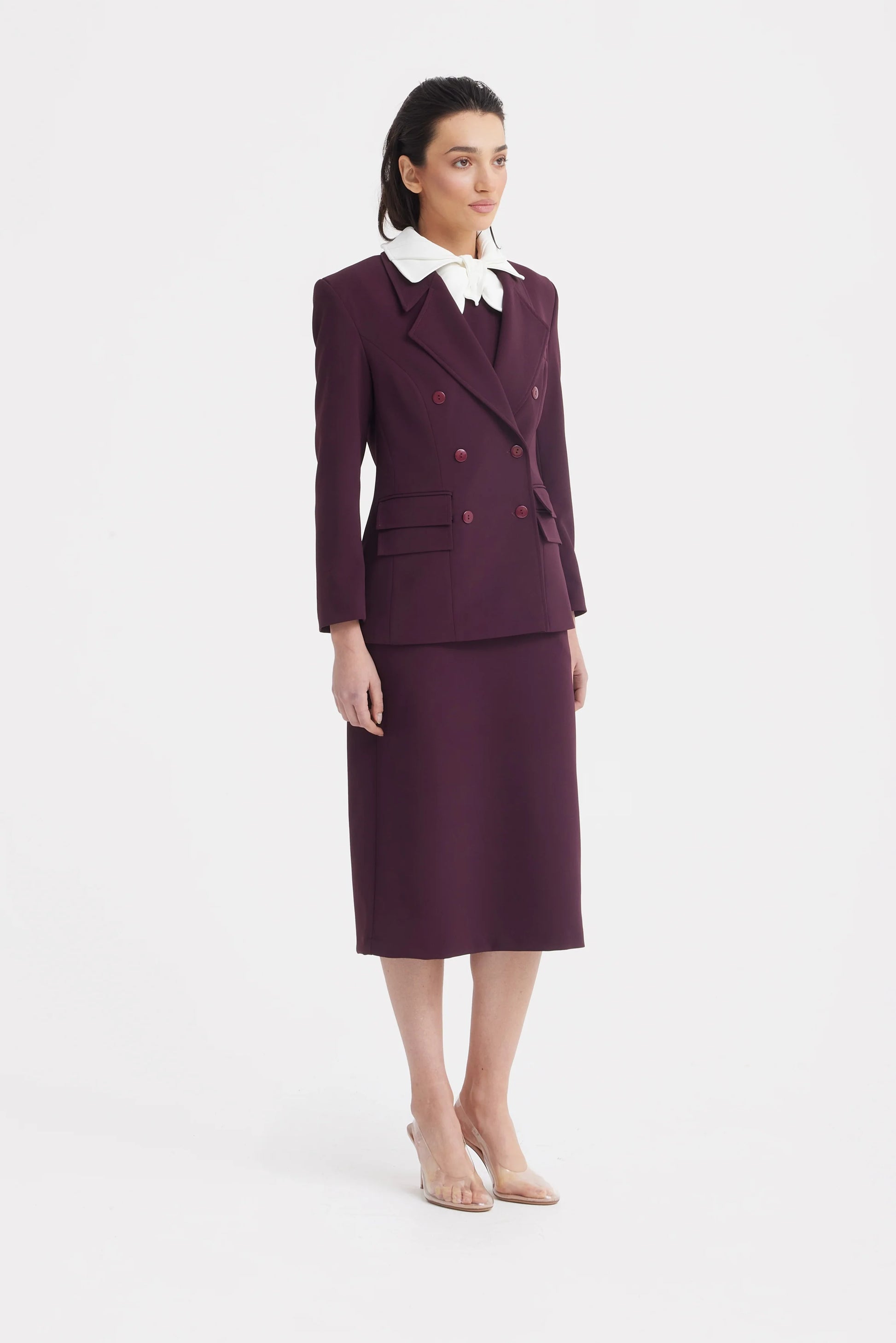 Classic Tailored Double-Breasted Blazer in Wine color | Julia Allert
